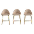Manhattan Comfort - Gracie tabouret de comptoir moderne de 22" en similicuir rembourré - tan et or - lot de 3-Tabouret de comptoir moderne avec siège arrière parfait pour une utilisation au bar et dans la cuisine. Ensemble de 3