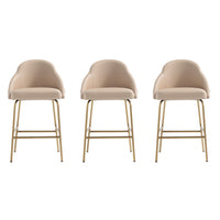 Manhattan Comfort - Gracie tabouret de comptoir moderne de 22" en similicuir rembourré - tan et or - lot de 3-Tabouret de comptoir moderne avec siège arrière parfait pour une utilisation au bar et dans la cuisine. Ensemble de 3