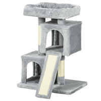 PawHut Plush Cat Tree Tower Activity Center with Sisal Scratching Post - Light Grey-Covered with soft plush, your cats will love this feline-friendly touching and rest on it for hours no end 