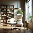 Chaise de Bureau en Tissu à Hauteur Réglable avec Accoudoir – Beige Homy Casa-Revêtement en tissu : Le tissu doux et texturé apporte une touche de luxe et de confort, rendant les longues heures de travail plus agréables.
