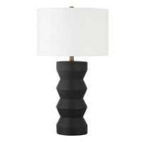 Hudson&Canal Carlin 27" Tall Ceramic Table Lamp with Fabric Shade - Matte Black/White-Modern and contemporary design for your living room, workspace, or bed side table
