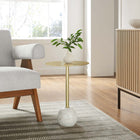 Modway Aliza Round White Marble Side Table - White Brass-Versatile Accent Table