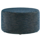 Modway Callum Large 29" Round Woven Heathered Fabric Upholstered Ottoman - Heathered Weave/Azure-Woven Heathered Fabric Upholstery