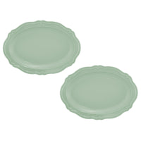 Casa Domani Florence Oval Platter - 35 x 25cm - Sage - 2 Pack-Made of Porcelain featuring a delicate embossed pattern on scalloped profile.