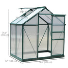 Outsunny Polycarbonate Greenhouse - 6' x 4' x 6.6' - Green- An aluminium frame that's tough on water
 