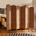 HOMCOM 6 Panels Hand-Woven Freestanding Room Divider for Home Office - Natural-Materials: Poplar Wood, Woven Wicker Paper
