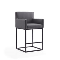 Manhattan Comfort - Ambassador tabouret de comptoir mi-siècle moderne 20,5" en similicuir gris et noir-Tabouret de comptoir moderne du milieu du siècle avec dossier parfait pour une utilisation au bar et dans la cuisine