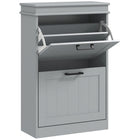 HOMCOM Narrow Shoe Cabinet with Flip Drawers & Adjustable Shelf for Entryway - Grey-Modern shoe cabinet matches the home furniture of most styles