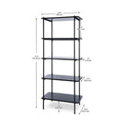 Can-Bramar - Bibliothèque Modernatta à 5 tablettes, sur pied, cadre noir mat avec tablettes en mélamine noire-5 étagères
