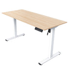 Ezywork 55" Electric Height Adjustable Standing Desk - White Frame/Wooden Top-Whole piece table top