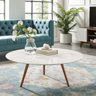 Modway Lippa 40" Round Faux Marble Coffee Table with Tripod Base - Walnut White-40" Round White Lacquered MDF Top