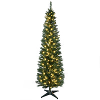 HOMCOM 6' Pre-Lit Artificial Christmas Tree with Warm White LED Lights - Green-6 foot tall artificial Christmas tree in a slim pencil style design 