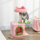 PawHut - Arbre à chat 28 po avec lit supérieur en peluche - rose et vert-Inclut un poteau en sisal naturel pour satisfaire les envies de grattage et protéger vos meubles 