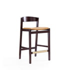 Manhattan Comfort Klismos 20" Mid-Century Modern Faux Leather Upholstered Counter Stool - Camel and Dark Walnut - 2 Pack-Upholstered in Faux Leather with Foam Padding