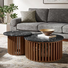 Modway - Fortitude Manche Surface en faux marbre Table basse de nidification - Noir noyer-Bandes verticales de bois