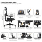 Kopplen - Chaise de bureau ergonomique à dossier haut en polyester-Le vérin à gaz de classe 4 permet un réglage de la hauteur.