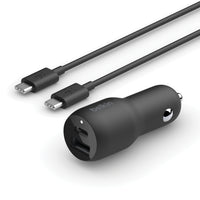 Belkin 37W USB PD Car Charger with PPS - Black-Dual port car charger allows for simultaneous charging of two devices in your vehicle