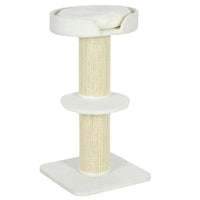 PawHut 36" Cat Tree with Sisal Mat Scratching Post and Cushion Bed - Cream White-Sisal mat wrapped post satisfies your cats' desire to claw and protect your furniture from scratching 