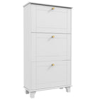 HOMCOM Modern Shoe Cabinet with 3 Flip Drawers for 12 Pairs - White-Modern style, solid colour finish and gold handles enhance aesthetic appeal