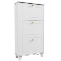 HOMCOM Modern Shoe Cabinet with 3 Flip Drawers for 12 Pairs - White-Modern style, solid colour finish and gold handles enhance aesthetic appeal