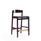Manhattan Comfort Klismos 20" Mid-Century Modern Faux Leather Upholstered Counter Stool - Black and Dark Walnut - 3 Pack-Upholstered in Faux Leather with Foam Padding