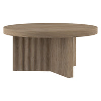 Hudson&Canal Holm 32"W Round Coffee Table - Antiqued Grey Oak-A contemporary Scandinavian design for your living room, den, and more