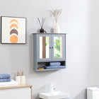 Kleankin Wall Mount Medicine Cabinet with Mirror - Grey-Two-door cabinet and bottom shelf for storing and displaying daily essentials