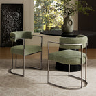 Modway Huron Curved Back Fabric and Metal Dining Accent Chair - Silver/Leaf-Adjustable Non-Marking Floor Glides