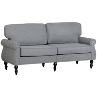 HOMCOM - Canapé 2 places dossier mi-haut avec pieds en bois - gris clair-Le canapé double de style traditionnel présente des clous décoratifs, des pieds tournés et des accoudoirs enroulés   