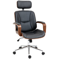 HOMCOM Office Chair with Removable Headrest and Wheels - Black-PU leather upholstery with a beautiful combination of black and wood for added elegance and style