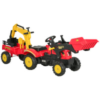 Aosom - Excavatrice 3 en 1 pour enfants à conduire avec 6 roues - rouge-Le cadre en métal de haute qualité et le matériau en plastique garantissent une durabilité au fil des années 