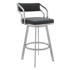 Armen Living - Capri Tabouret de Bar Moderne Pivotant de 66 cm de Hauteur de Comptoir en Métal et Similicuir Gris Ardoise-Ce tabouret offre une stabilité optimale grâce à sa base solide à 4 pieds, vous assurant une assise sécurisée et confortable pendant des heures.

Son repose-pieds circulaire en métal est idéal pour reposer vos pieds, que ce soit lors d’un repas ou d’un moment convivial à votre îlot de cuisine ou table haute.

De plus, ce tabouret supporte une charge maximale de 113 kg (250 lbs).