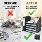 ShoppingAll 5-Tier Desk File Organizer with Upright File Section-Designed for quick, tool-free setup, allowing you to snap the components together in minutes to immediately start decluttering your home office, teacher's desk, or cubicle.