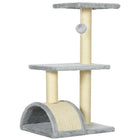 PawHut - Arbre à chat 28 po, tour d’escalade avec poteau à griffer en sisal - gris clair-Arbre à chat à plusieurs niveaux, permettant aux animaux de grimper et de rester actifs 
