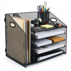 ShoppingAll 5-Tier Desk File Organizer with Upright File Section-Uniquely engineered to combine 5 horizontal flat trays with 1 vertical upright section, allowing you to organize different document types in a single, compact unit.