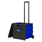 BAZIC Products Folding Cart on Wheels with Lid Cover - 16" x 18" x 15" - Black/Blue-Holds up to 70 Lbs