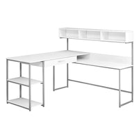 Monarch Specialties - 7162 Bureau - Blanc/Metal Argent En Coin-Bureau d'ordinateur en forme de L avec rangement en finition blanche et base en métal fin et robuste en finition argentée.