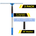Gritt Commercial Pro Window Washing Cleaning Kit with - 18" Squeegee - 18" Washer - 20" Pole - 3 Pack-Tools easily attach to the included 20" Pole