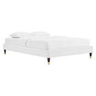 Modway Zahra Channel Tufted Performance Velvet Queen Platform Bed with Wood Legs and Gold Metal Sleeves - White-Wood Legs with Gold Metal Sleeves