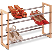 Honey Can Do 3-Tier Expandable Wood and Metal Shoe Rack-Rack expands from 25 inches to 46 inches wide
