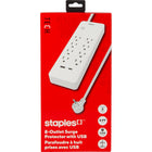 Staples Tech 2100J 8 Outlet Surge Protector - USB-A/USB-C Ports - 5' Cable - White-Includes 8 outlets plus USB-A and USB-C ports to charge compatible devices