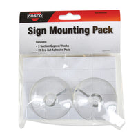 Cosco Mounting Kit with 2 Suction Cups with Hook and 20 Adhesive Pads-This mounting kit includes two suction cups with hooks and twenty adhesive pads for versatile hanging and display options