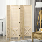 HOMCOM 4 Panel Freestanding Room Divider with Pegboard Display for Home Office - Natural Wood-Pegboard details and X-shaped accents add a classic touch 

