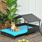 PawHut - Niche pour chien extensible en rotin pour extérieur et intérieur avec toit bleu-Le design coulissant offre un espace de détente supplémentaire 