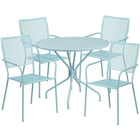 35.25'' Round Sky Blue Indoor-Outdoor Steel Patio Table Set with 4 Square Back Chairs [CO-35RD-02CHR4-SKY-GG]-Set Includes Table and 4 Chairs