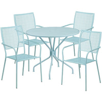 35.25'' Round Sky Blue Indoor-Outdoor Steel Patio Table Set with 4 Square Back Chairs [CO-35RD-02CHR4-SKY-GG]-Set Includes Table and 4 Chairs