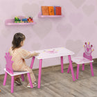 Qaba Kids Wooden Table and Chairs 3-Piece Set - Crown Design - Pink-Includes a 3-piece kids' side set, a table, and 2 chairs 