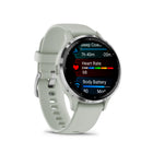 Garmin - Venu 3S - 41mm Lunette Silver en acier inoxydable avec boîtier vert sauge et bracelet en silicone vert sauge-Choisissez votre façon de vous entraîner avec des entraînements animés de force, de cardio, de HIIT, de yoga ou de Pilates, ou créez vos propres entraînements avec notre bibliothèque d'exercices et envoyez-les sur votre montre. Bénéficiez même de plans d'entraînement de course à pied Garmin Coach gratuits pour des distances de 5 km, 10 km ou semi-marathon
