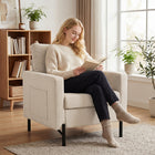 HOMCOM Modern Accent Chair with Metal Legs - Side Pockets - Thick Cushion for Bedroom - Beige-A pocket on each side for remote, magazine and other small items
