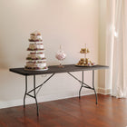 Flash Furniture 30"W x 72"L Bi-Fold Brown Wood Grain Plastic Folding Table with Carrying Handle-6' Folding Table